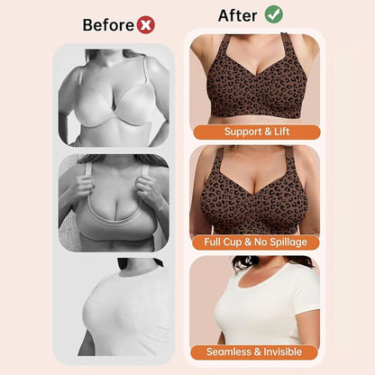 Leopard Print Seamless Jelly Bras No Underwire Push Up Wireless Bra Seamless Lift Bras Full Coverage Brassiere Plus Size,S-4XL