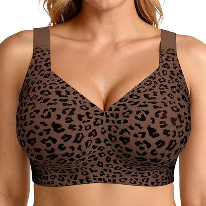 Leopard Print Seamless Jelly Bras No Underwire Push Up Wireless Bra Seamless Lift Bras Full Coverage Brassiere Plus Size,S-4XL