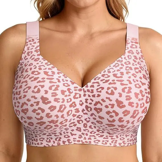 Leopard Print Seamless Jelly Bras No Underwire Push Up Wireless Bra Seamless Lift Bras Full Coverage Brassiere Plus Size,S-4XL