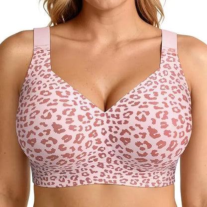 Leopard Print Seamless Jelly Bras No Underwire Push Up Wireless Bra Seamless Lift Bras Full Coverage Brassiere Plus Size,S-4XL