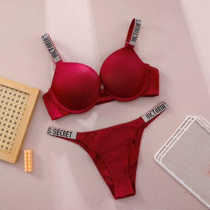 New Push Up Shapewear Adjustable Padded Gathered V Lace Lingerie Set Bra and Brief Women's Sexy Bra and Panty Set Comfortable