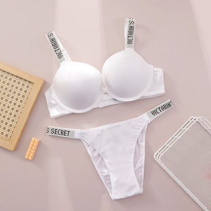 New Push Up Shapewear Adjustable Padded Gathered V Lace Lingerie Set Bra and Brief Women's Sexy Bra and Panty Set Comfortable