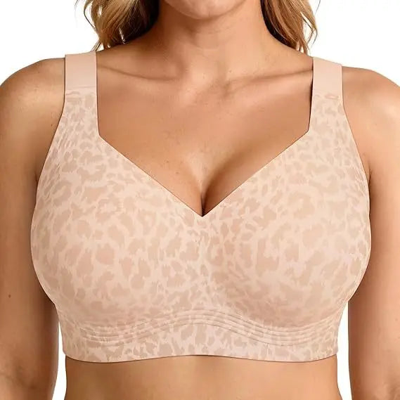 Leopard Print Seamless Jelly Bras No Underwire Push Up Wireless Bra Seamless Lift Bras Full Coverage Brassiere Plus Size,S-4XL
