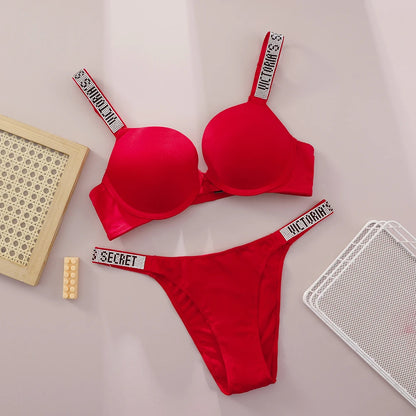New Push Up Shapewear Adjustable Padded Gathered V Lace Lingerie Set Bra and Brief Women's Sexy Bra and Panty Set Comfortable
