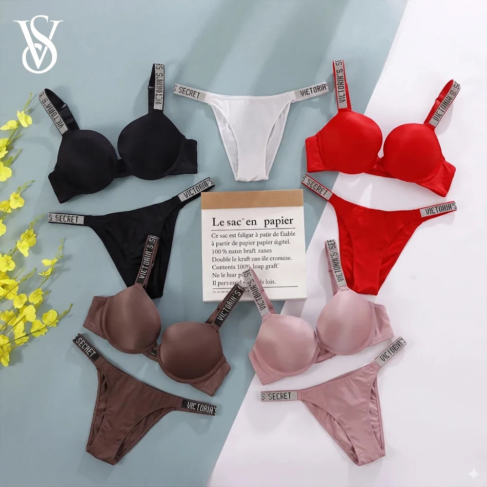 New Push Up Shapewear Adjustable Padded Gathered V Lace Lingerie Set Bra and Brief Women's Sexy Bra and Panty Set Comfortable