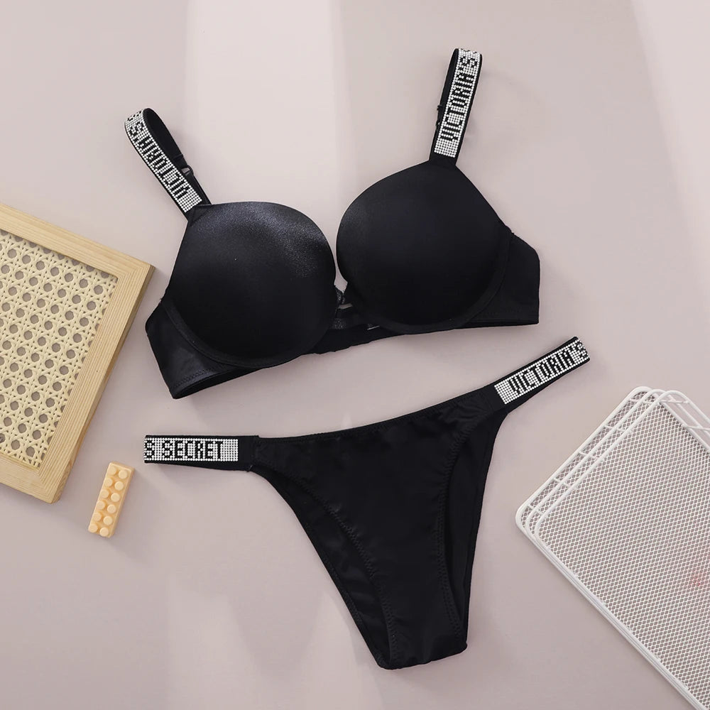 New Push Up Shapewear Adjustable Padded Gathered V Lace Lingerie Set Bra and Brief Women's Sexy Bra and Panty Set Comfortable