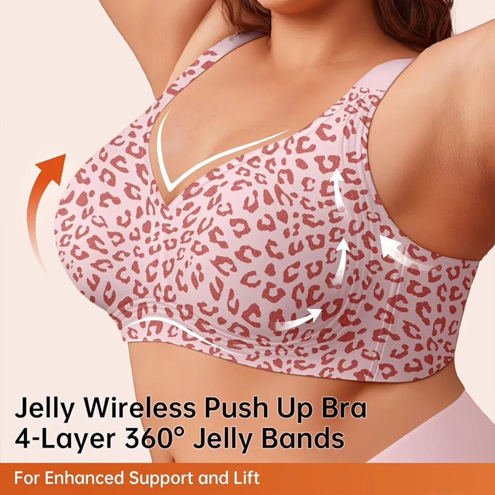 Leopard Print Seamless Jelly Bras No Underwire Push Up Wireless Bra Seamless Lift Bras Full Coverage Brassiere Plus Size,S-4XL